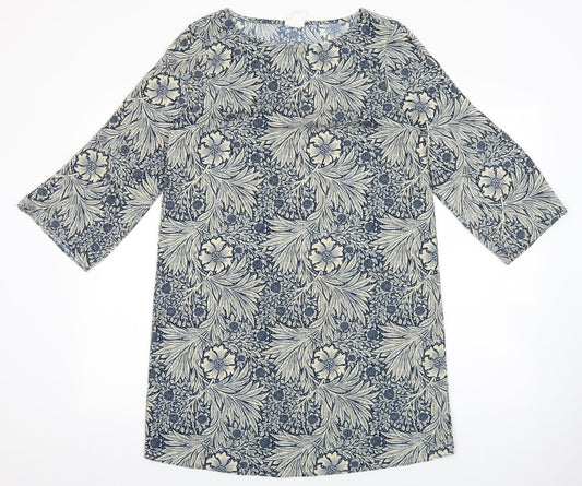 H&M Womens Blue Floral Polyester Shift Size 4 Boat Neck Pullover