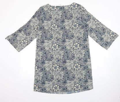 H&M Womens Blue Floral Polyester Shift Size 4 Boat Neck Pullover