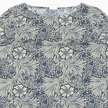 H&M Womens Blue Floral Polyester Shift Size 4 Boat Neck Pullover