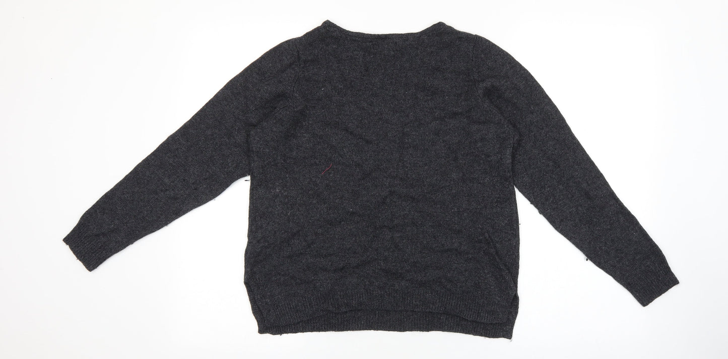 Monsoon Womens Grey Round Neck Cotton Pullover Jumper Size 14