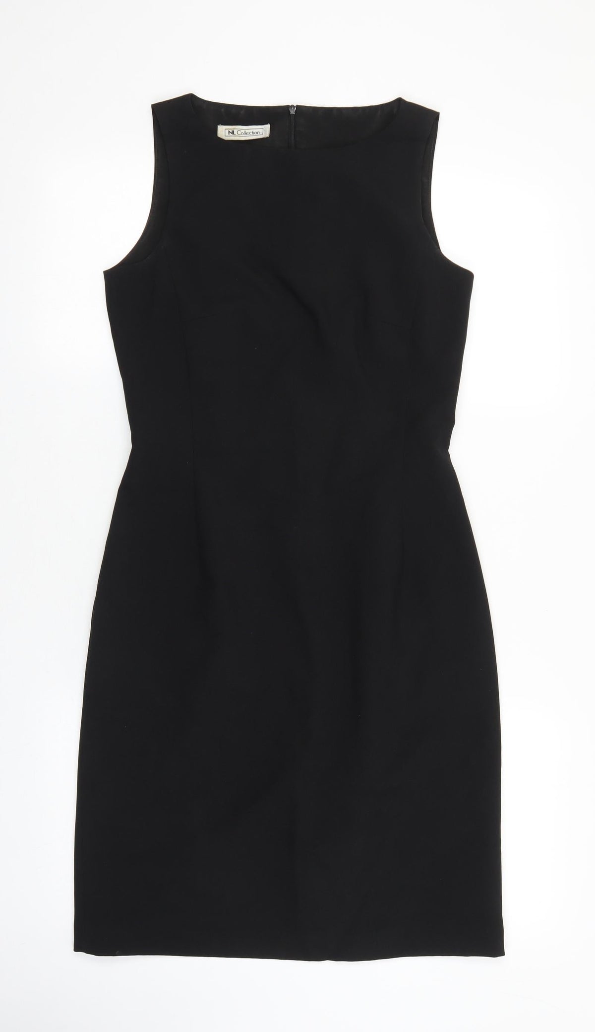 NL Collection Womens Black Polyester Shift Size 10 Boat Neck Zip