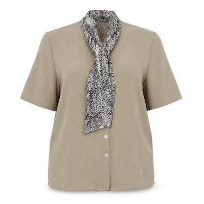 berketex Womens Brown Polyester Basic Button-Up Size 16 Round Neck - Snake Print Scarf Detail
