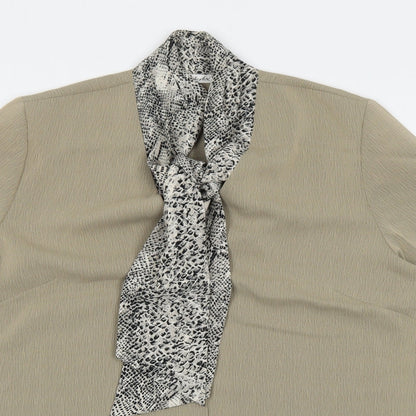 berketex Womens Brown Polyester Basic Button-Up Size 16 Round Neck - Snake Print Scarf Detail
