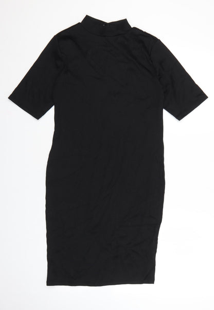 New Look Womens Black Nylon T-Shirt Dress Size 12 Mock Neck Pullover