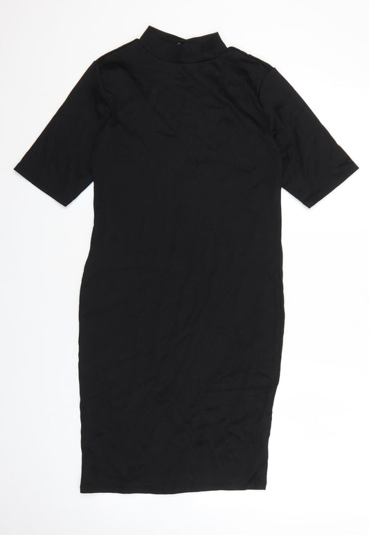 New Look Womens Black Nylon T-Shirt Dress Size 12 Mock Neck Pullover