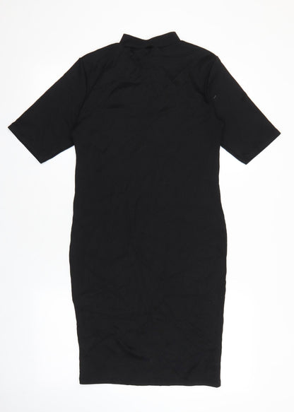New Look Womens Black Nylon T-Shirt Dress Size 12 Mock Neck Pullover