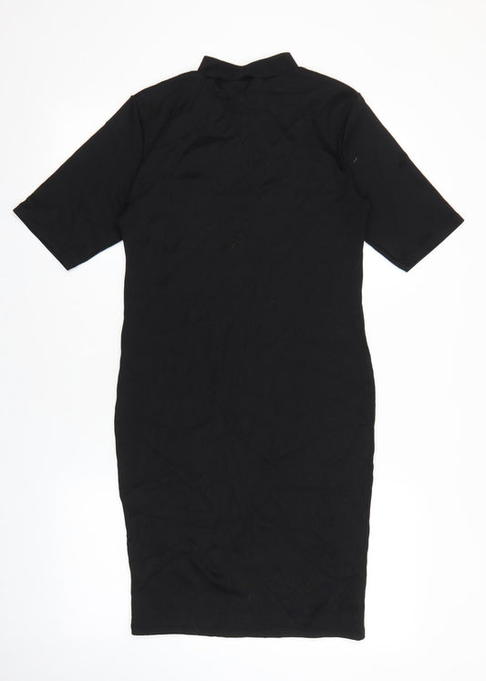 New Look Womens Black Nylon T-Shirt Dress Size 12 Mock Neck Pullover