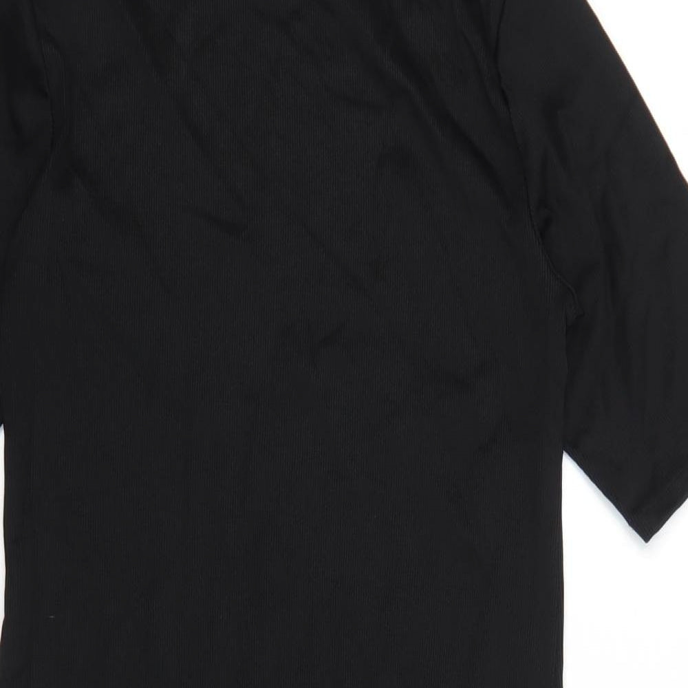 New Look Womens Black Nylon T-Shirt Dress Size 12 Mock Neck Pullover