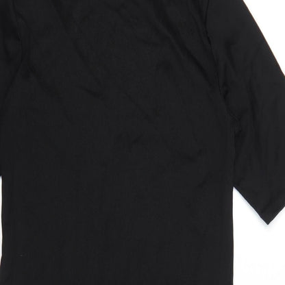 New Look Womens Black Nylon T-Shirt Dress Size 12 Mock Neck Pullover
