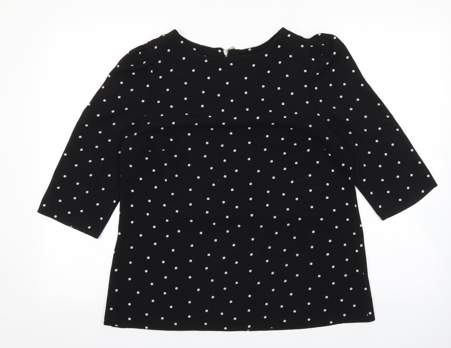 Dorothy Perkins Womens Black Polka Dot Polyester Basic Blouse Size 12 Round Neck