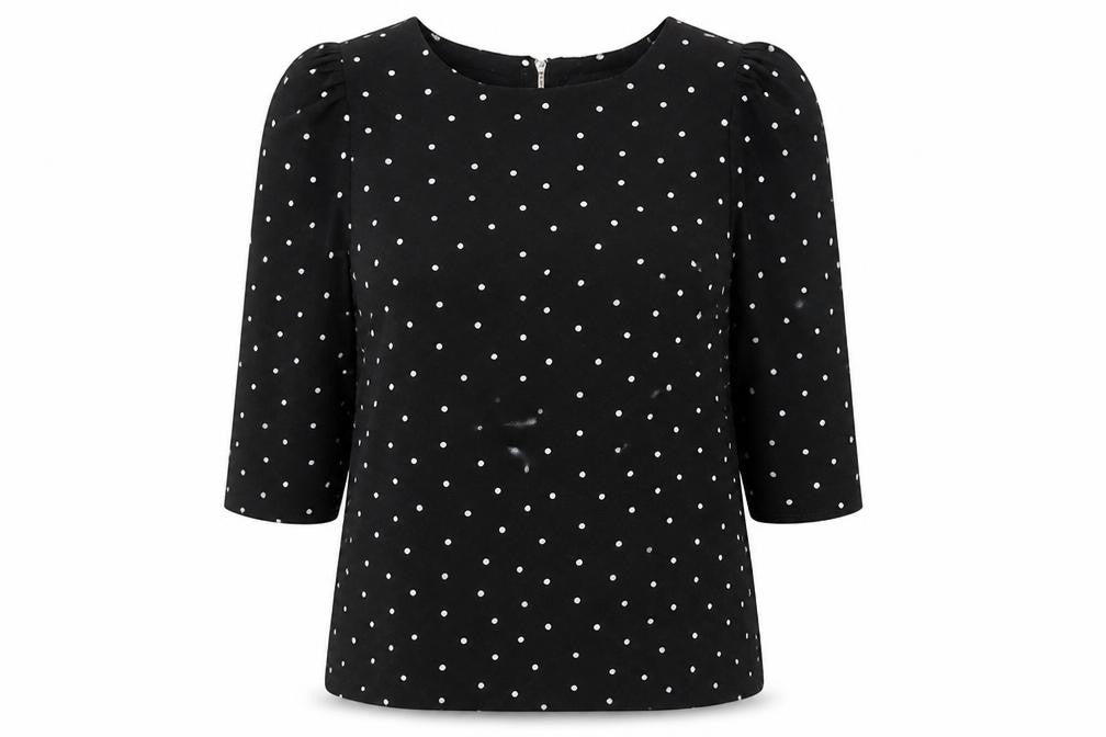 Dorothy Perkins Womens Black Polka Dot Polyester Basic Blouse Size 12 Round Neck