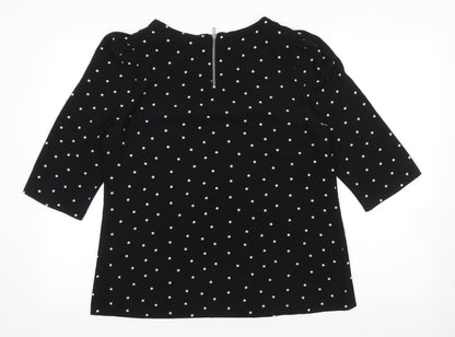 Dorothy Perkins Womens Black Polka Dot Polyester Basic Blouse Size 12 Round Neck