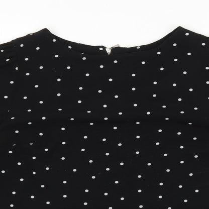Dorothy Perkins Womens Black Polka Dot Polyester Basic Blouse Size 12 Round Neck