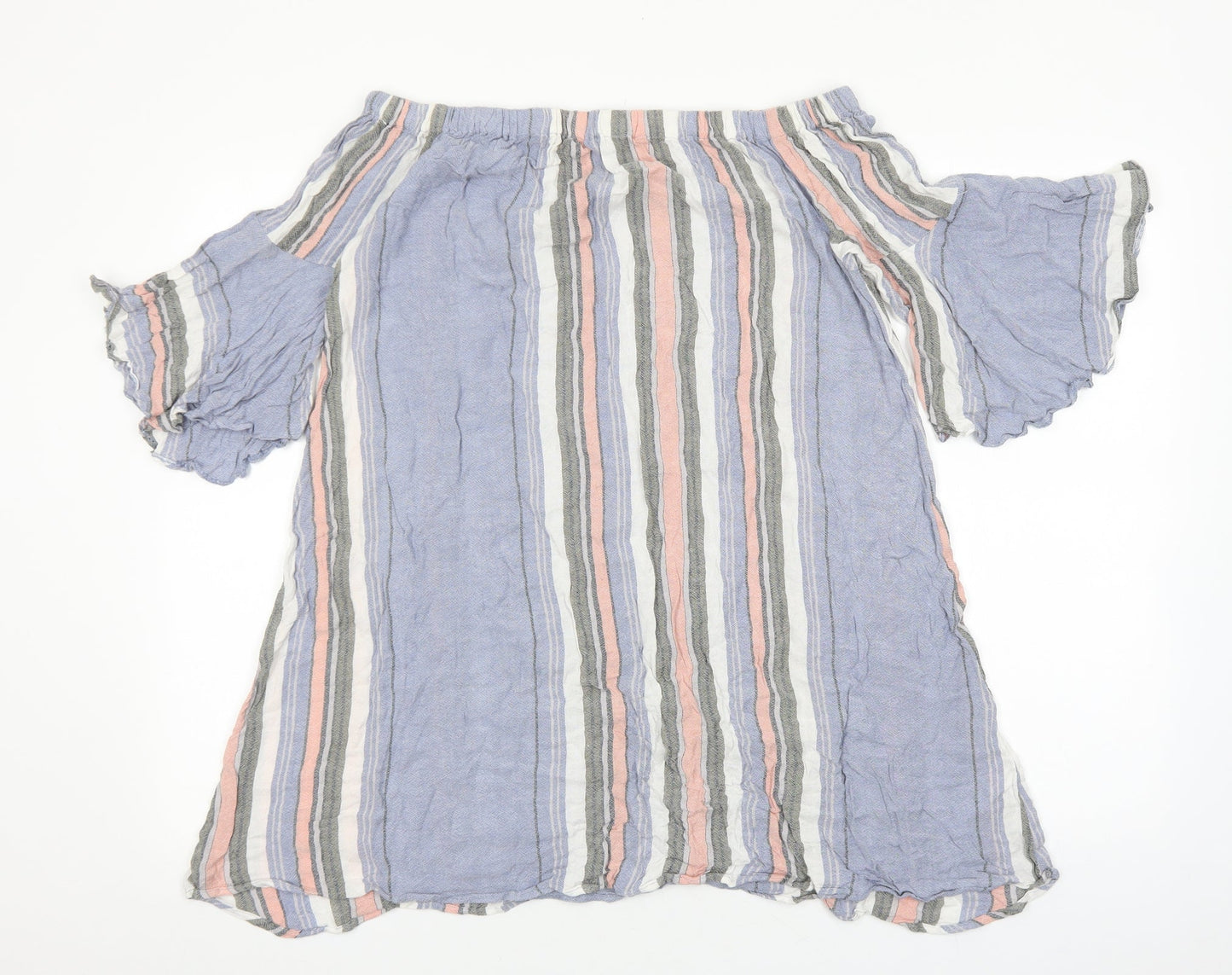 Papaya Womens Blue Striped Viscose Basic Blouse Size 12 Off the Shoulder