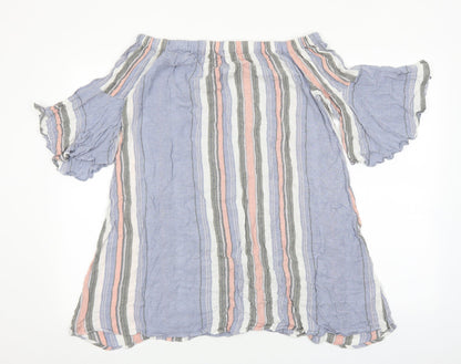 Papaya Womens Blue Striped Viscose Basic Blouse Size 12 Off the Shoulder