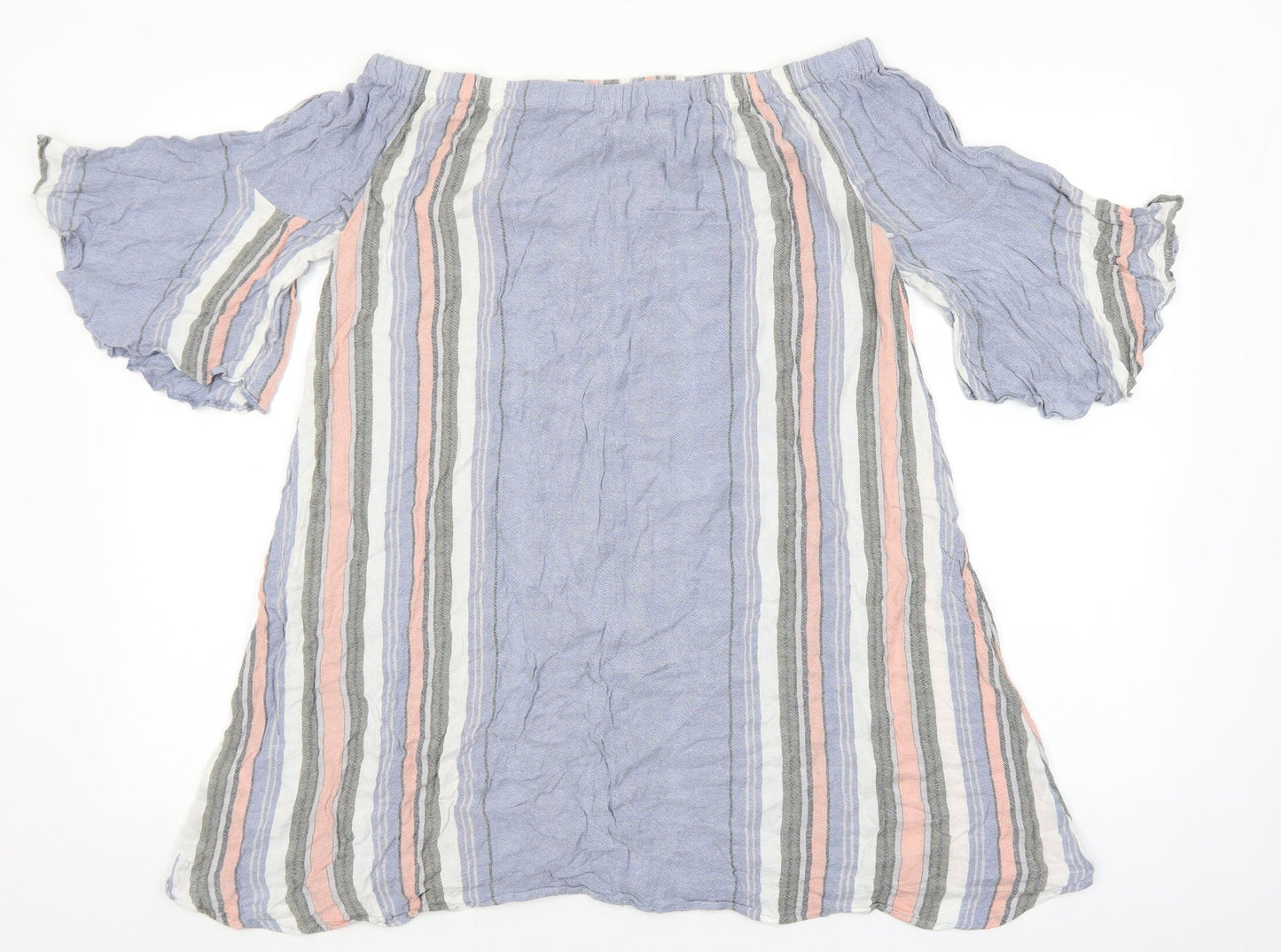 Papaya Womens Blue Striped Viscose Basic Blouse Size 12 Off the Shoulder