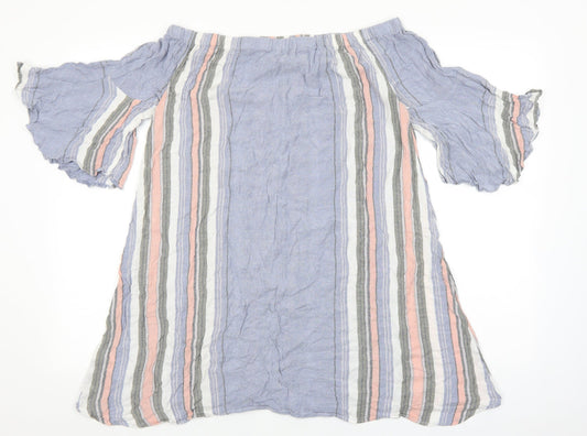 Papaya Womens Blue Striped Viscose Basic Blouse Size 12 Off the Shoulder