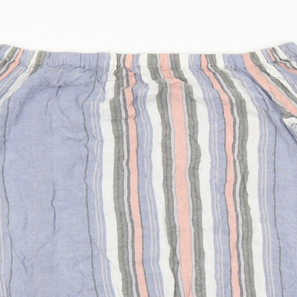 Papaya Womens Blue Striped Viscose Basic Blouse Size 12 Off the Shoulder