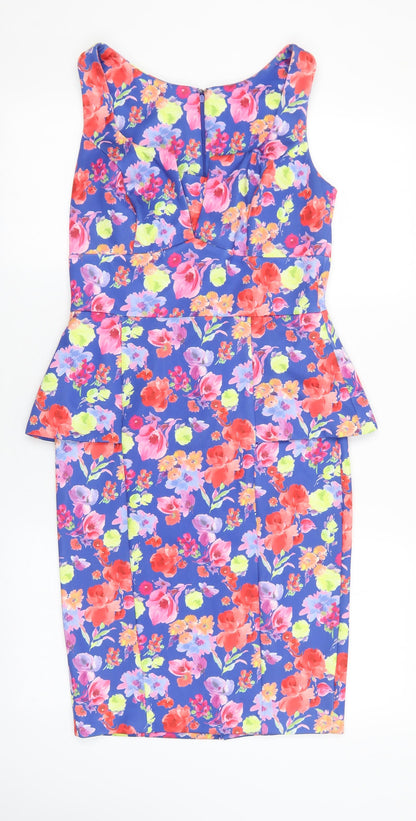 Preworn Womens Multicoloured Floral Elastane A-Line Size 10 V-Neck Zip