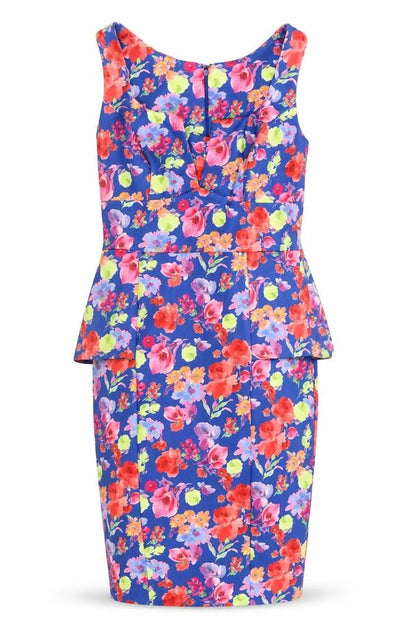 Preworn Womens Multicoloured Floral Elastane A-Line Size 10 V-Neck Zip