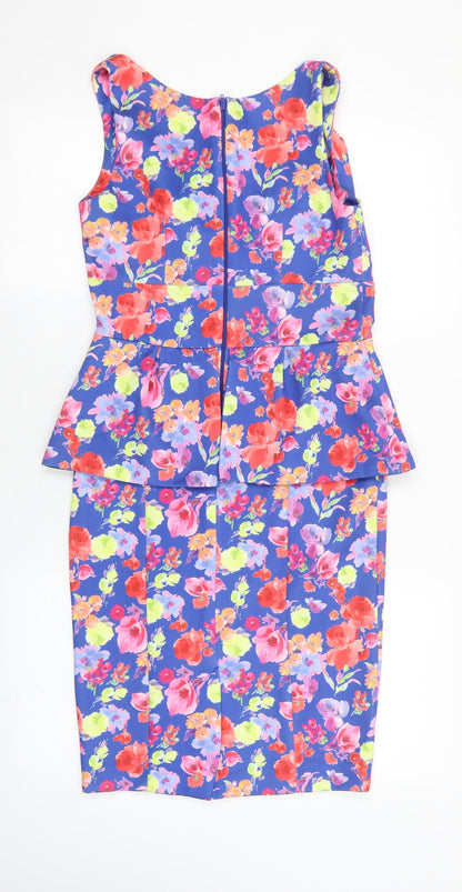 Preworn Womens Multicoloured Floral Elastane A-Line Size 10 V-Neck Zip