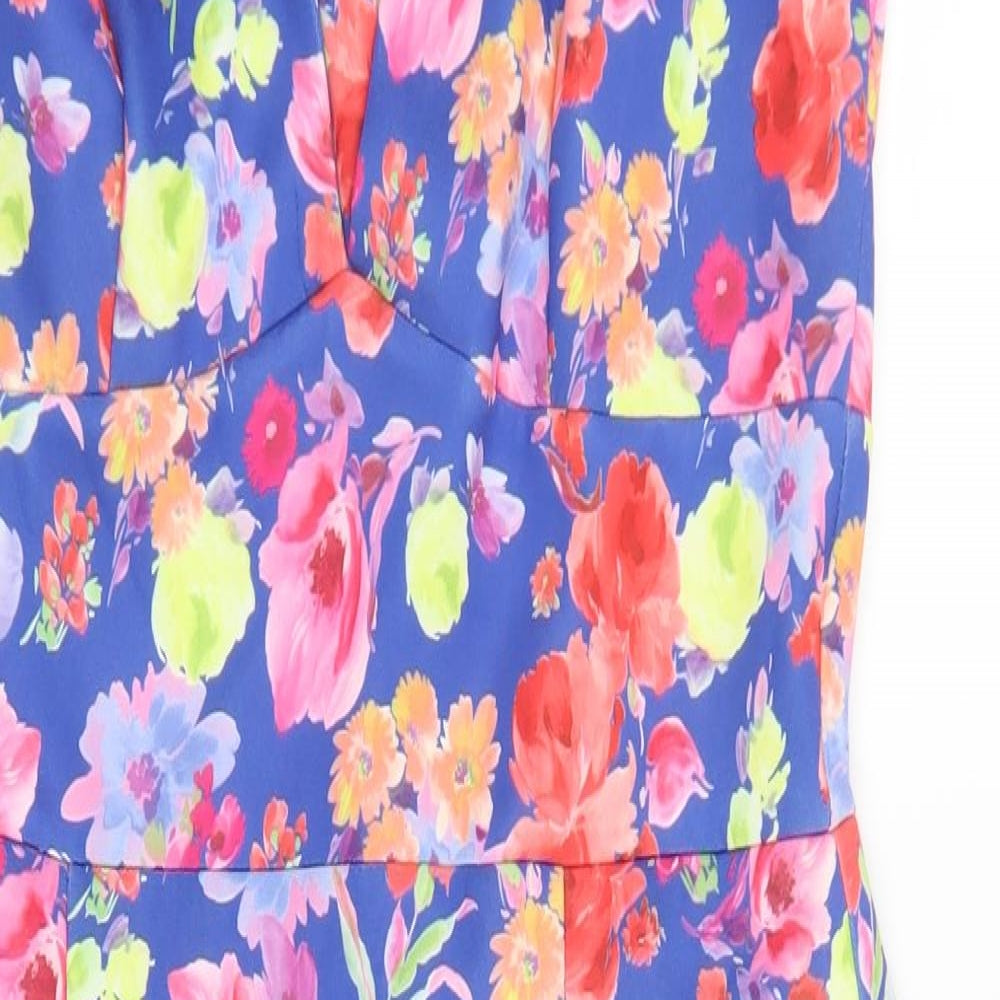 Preworn Womens Multicoloured Floral Elastane A-Line Size 10 V-Neck Zip