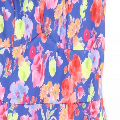 Preworn Womens Multicoloured Floral Elastane A-Line Size 10 V-Neck Zip