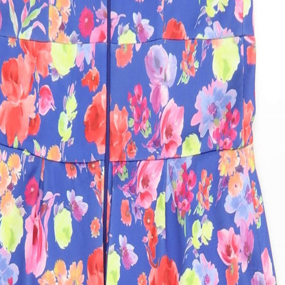 Preworn Womens Multicoloured Floral Elastane A-Line Size 10 V-Neck Zip
