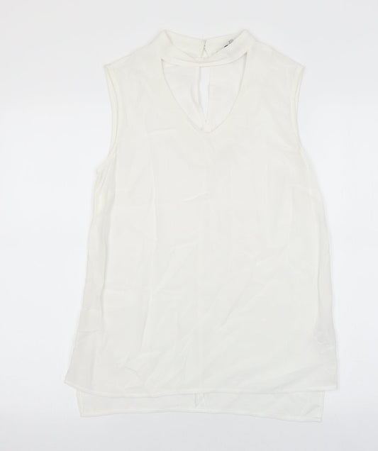 Nutmeg Womens White Polyester Basic Blouse Size 8 V-Neck