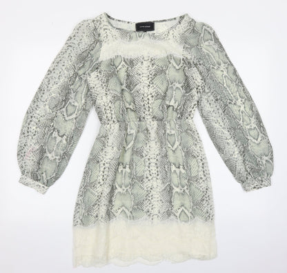 River Island Womens Green Animal Print Polyester Fit & Flare Size 6 Round Neck Pullover - Snakeskin Pattern