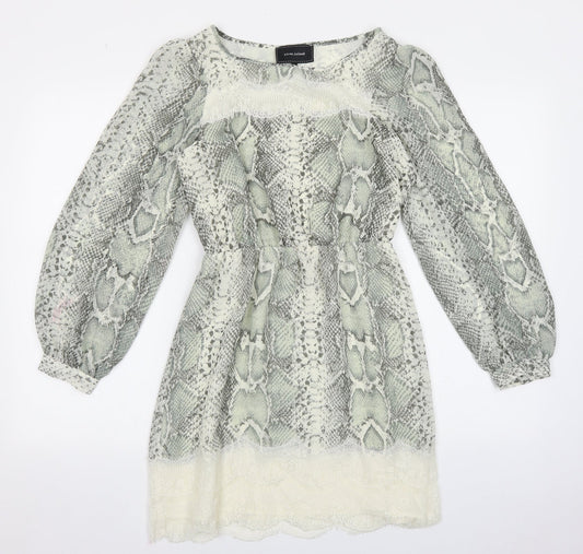 River Island Womens Green Animal Print Polyester Fit & Flare Size 6 Round Neck Pullover - Snakeskin Pattern