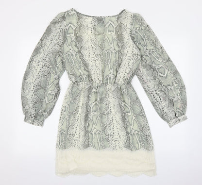 River Island Womens Green Animal Print Polyester Fit & Flare Size 6 Round Neck Pullover - Snakeskin Pattern