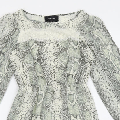 River Island Womens Green Animal Print Polyester Fit & Flare Size 6 Round Neck Pullover - Snakeskin Pattern