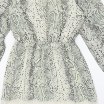 River Island Womens Green Animal Print Polyester Fit & Flare Size 6 Round Neck Pullover - Snakeskin Pattern