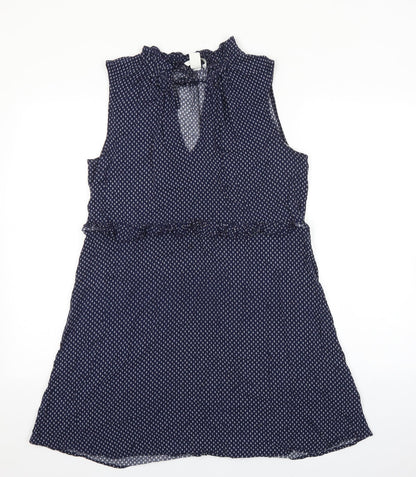 H&M Womens Blue Geometric Viscose A-Line Size 12 Mock Neck Tie