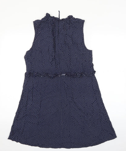 H&M Womens Blue Geometric Viscose A-Line Size 12 Mock Neck Tie