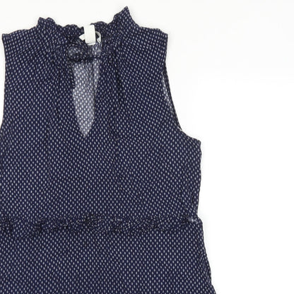 H&M Womens Blue Geometric Viscose A-Line Size 12 Mock Neck Tie
