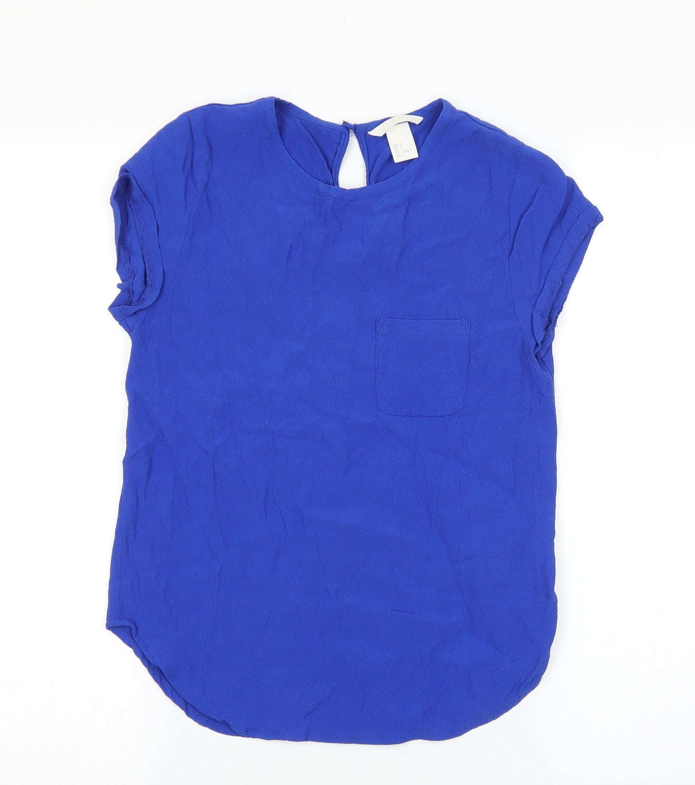 Womens UK Size 4 H&M Blue Basic T-Shirt