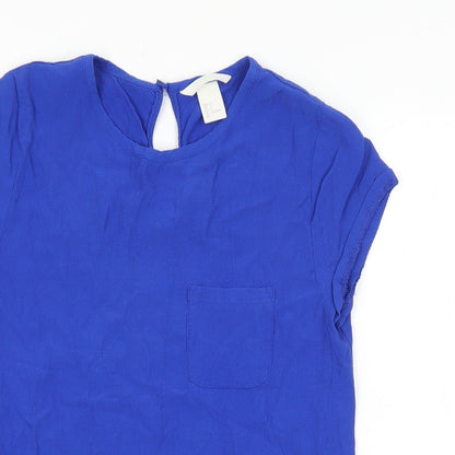 Womens UK Size 4 H&M Blue Basic T-Shirt