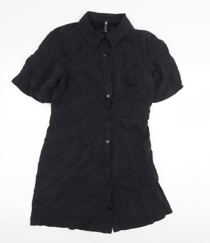 Zara Womens Black Lyocell Shirt Dress Size S Collared Button