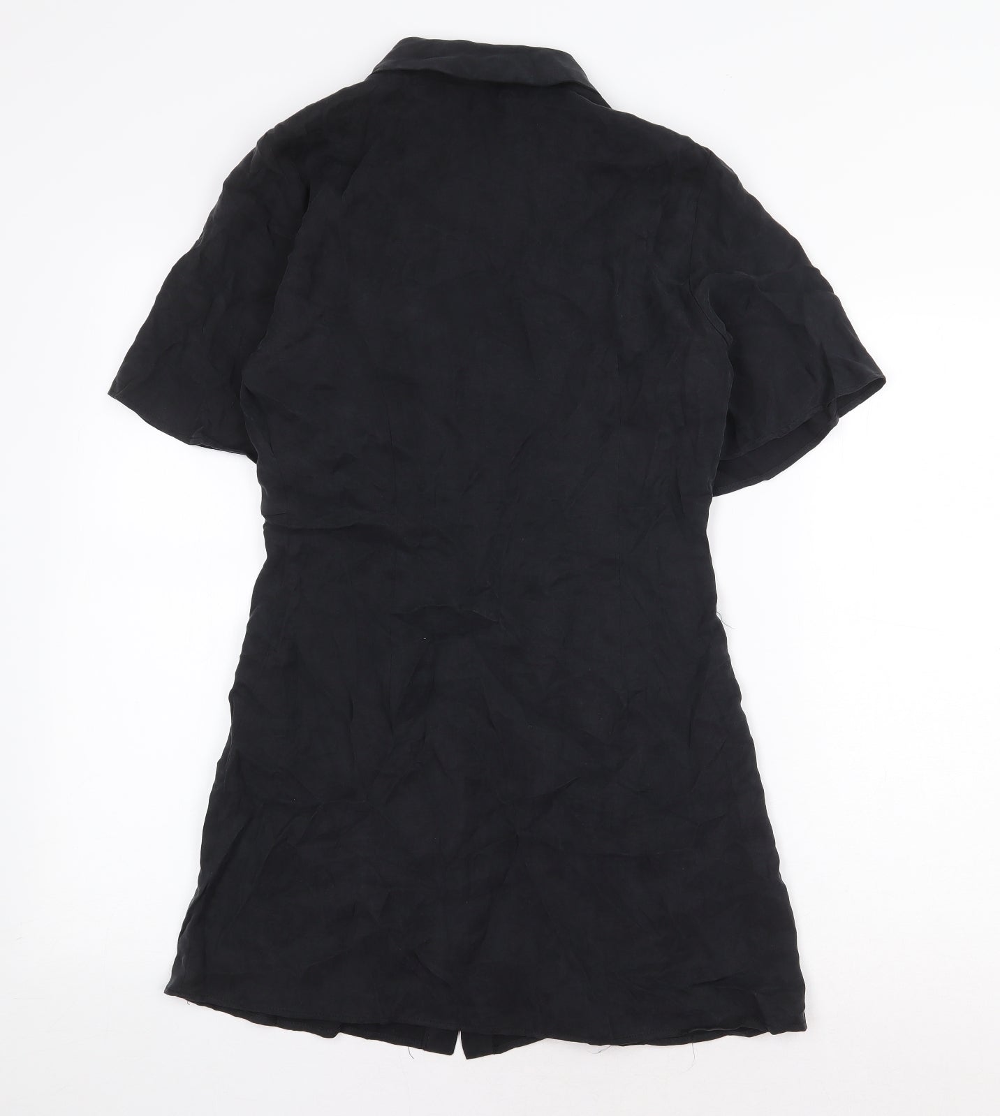 Zara Womens Black Lyocell Shirt Dress Size S Collared Button