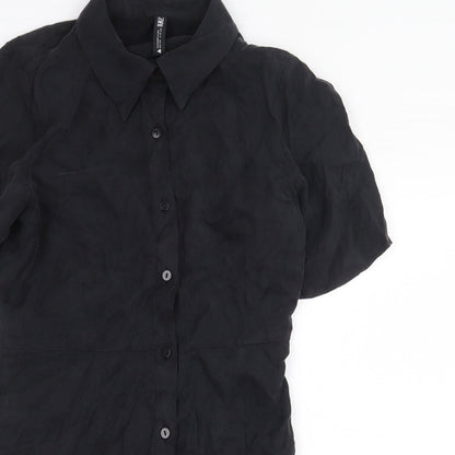 Zara Womens Black Lyocell Shirt Dress Size S Collared Button