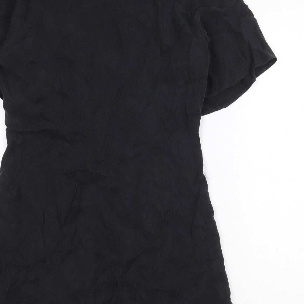 Zara Womens Black Lyocell Shirt Dress Size S Collared Button