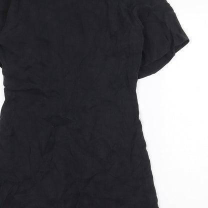 Zara Womens Black Lyocell Shirt Dress Size S Collared Button
