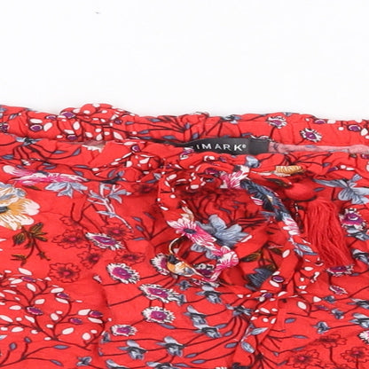 Primark Womens Red Floral Viscose Paperbag Shorts Size 10 Regular Tie