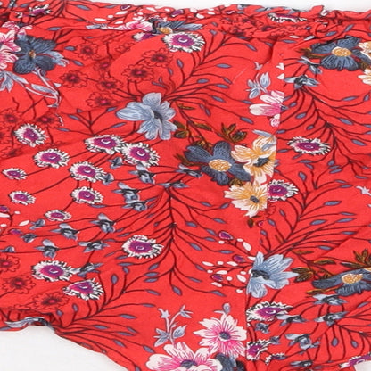 Primark Womens Red Floral Viscose Paperbag Shorts Size 10 Regular Tie