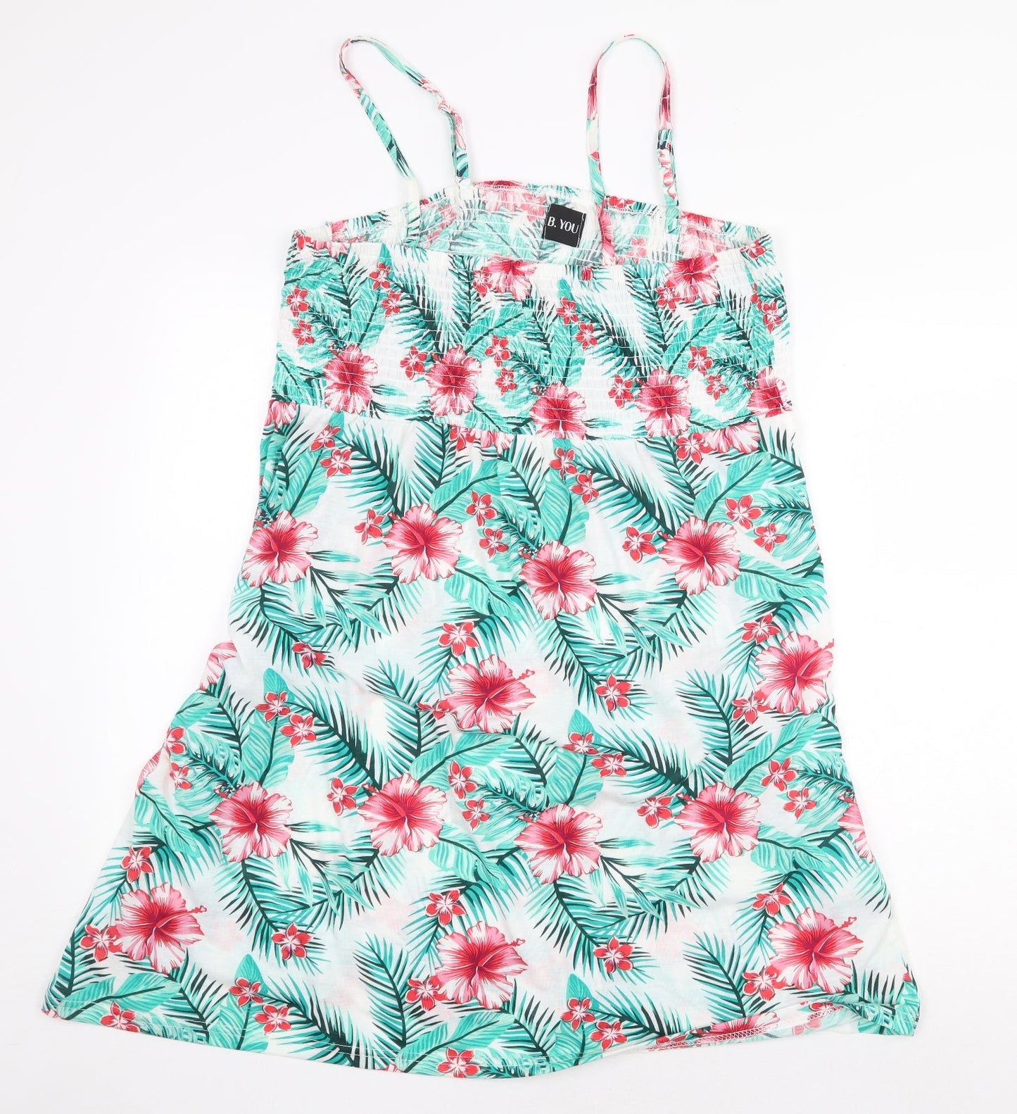 B.You Womens Green Floral Polyester Basic Tank Size 2XS Square Neck