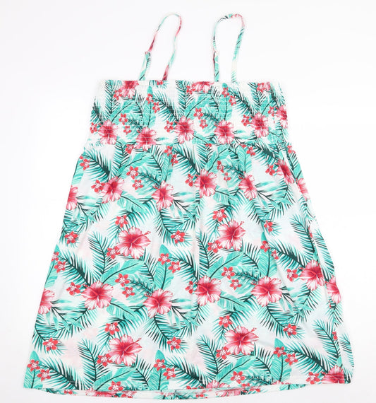 B.You Womens Green Floral Polyester Basic Tank Size 2XS Square Neck