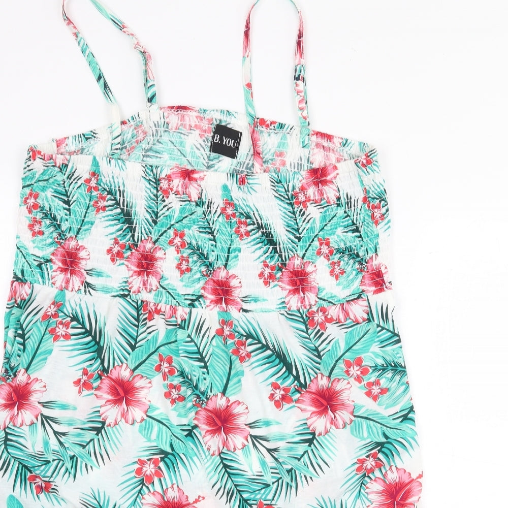 B.You Womens Green Floral Polyester Basic Tank Size 2XS Square Neck