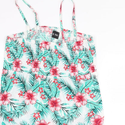 B.You Womens Green Floral Polyester Basic Tank Size 2XS Square Neck